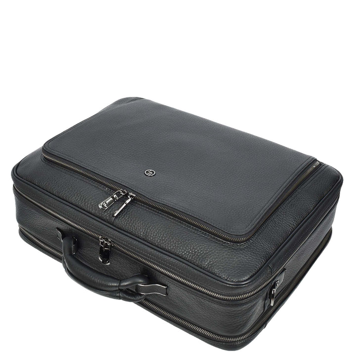 Mens Real Leather Briefcase Style Large Size Work Business Office Travel Bag Terni Black-7