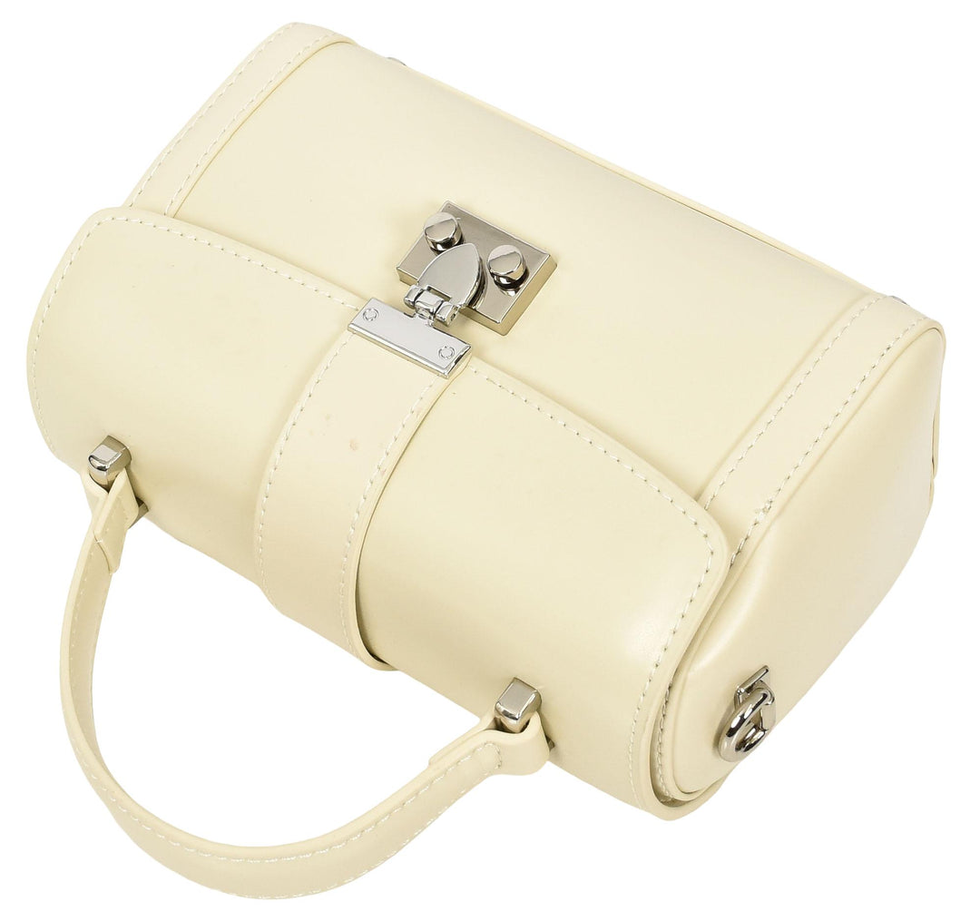 Women's Glazed Leather Handbag Mini Size Fashion Bag Top Handle HOL2613 Off-White
