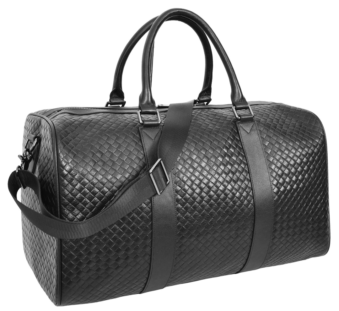 Men's Real Leather Holdall Bag With Laptop Section Weekender Travel Duffle Myles Black