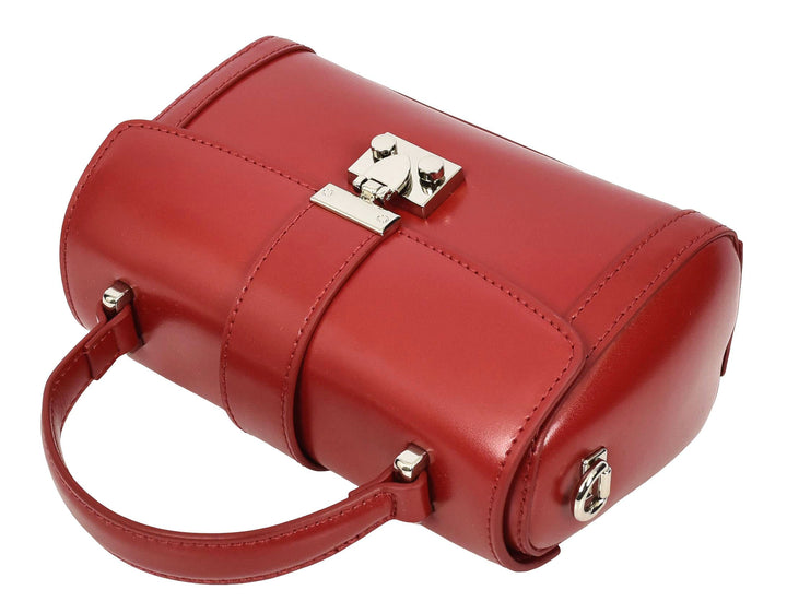 Women's Glazed Leather Handbag Mini Size Fashion Bag Top Handle HOL2613 Red