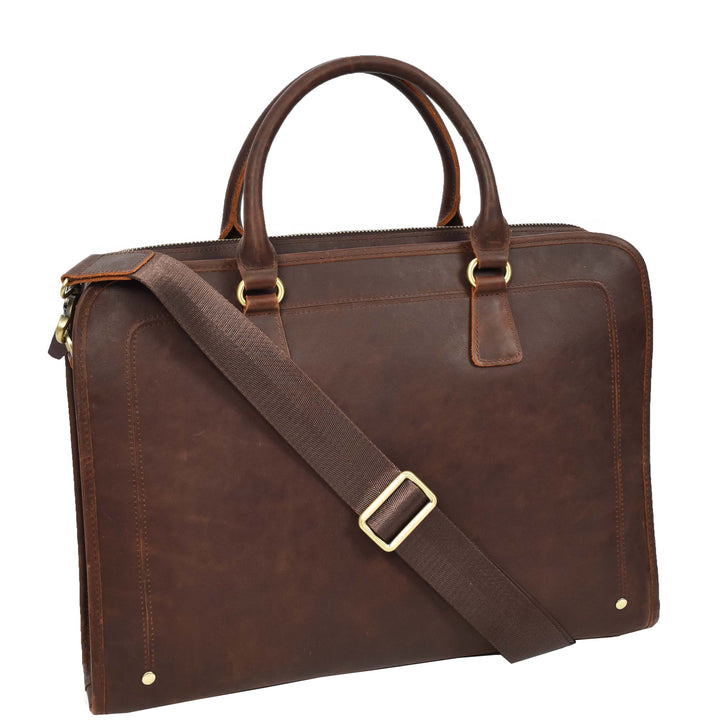 Real Leather Cross Body Briefcase Belmont Rust Brown