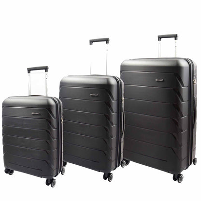 8 Wheeled Spinner Hard Shell Luggage Expandable Hokkaido Black 1