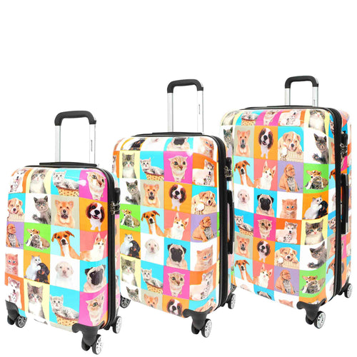 Four Wheels Hard Suitcase Printed Expandable Luggage Dogs and Cats Print 1