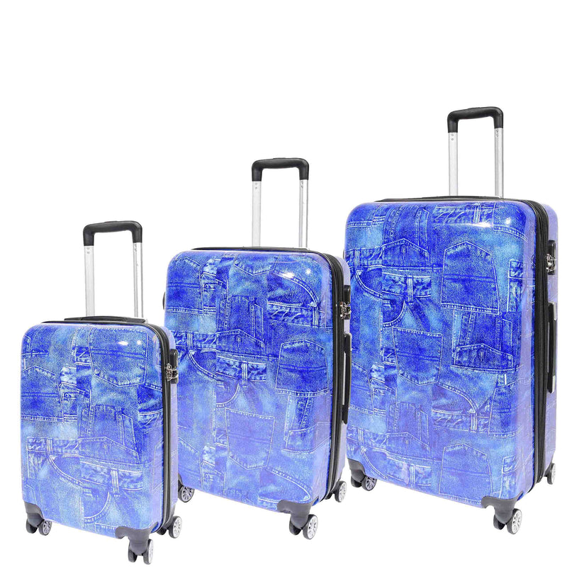 4 Wheeled ABS Hard Luggage Jeans Print DETROIT Blue 1