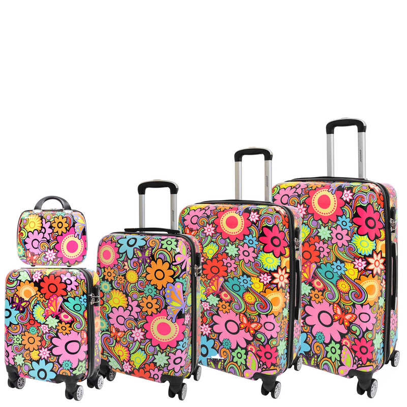 Four Wheel Suitcase Hard Shell Expandable Luggage Flower Print 3