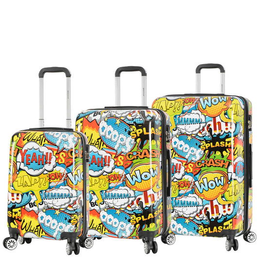 Four Wheel Expandable Suitcase Hard Shell Luggage Comic Print-full set