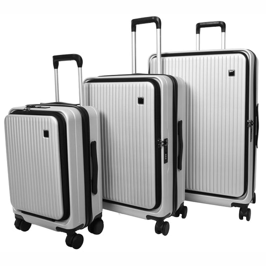 Four Wheel Suitcase Hard Shell Luggage Roamer Silver-full set