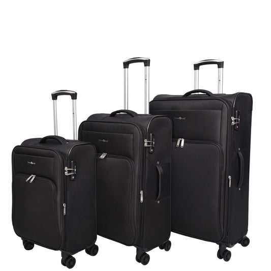 Lightweight Soft Suitcase 8 Wheel Expandable Luggage Pokeno Black-full set