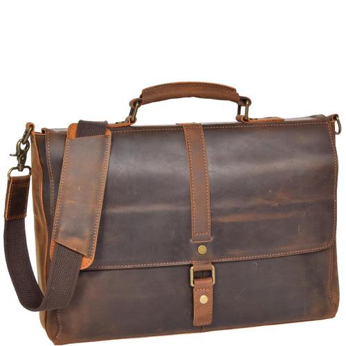 Mens Leather Briefcase Vintage Cross Body Organiser Bag H8127 Tan