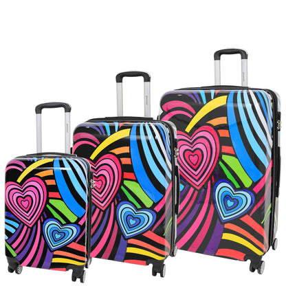 Four Wheels Multi Hearts Printed Suitcase Cosmos Black 2