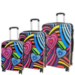 Four Wheels Multi Hearts Printed Suitcase Cosmos Black 2