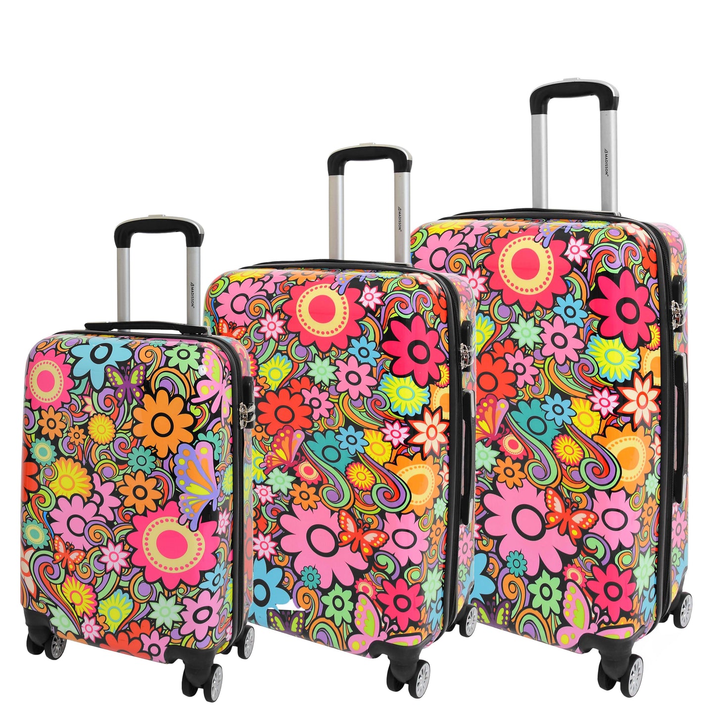 Four Wheel Suitcase Hard Shell Expandable Luggage Flower Print 1