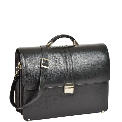 Mens Real Leather Briefcase Classic Bag Organiser CARTER Black