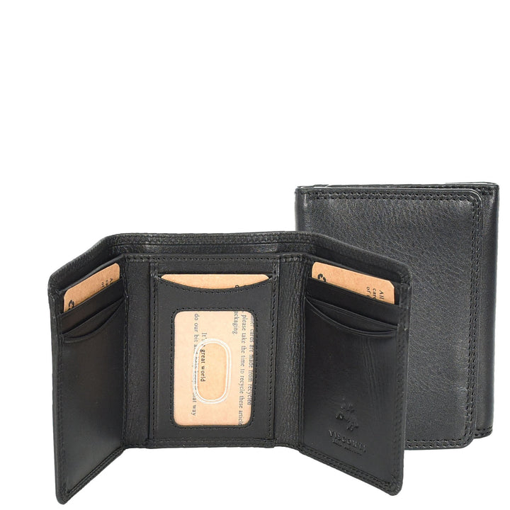 Mens Leather Tri-fold RFID Slim Wallet Banknotes Credit Cards ID Card Holder HOL181 Black