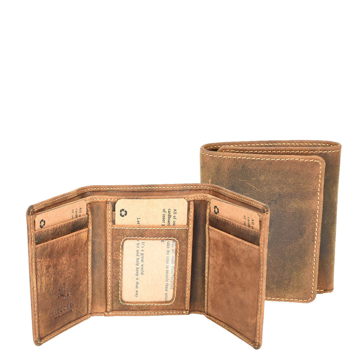 Mens Real Leather Tri-fold Wallet Credit Cards Banknotes ID Card RFID Blocking HOL700 Oil Tan