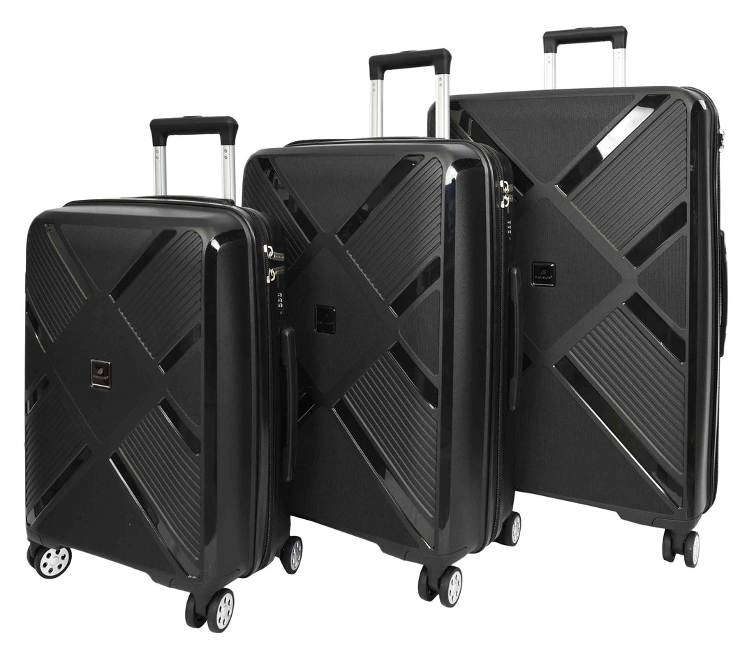 Hard Shell PP Luggage Set Wheeled Suitcases Skybourne Black 1