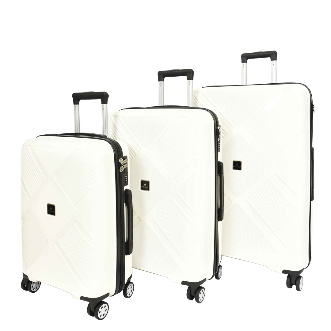 Hard Shell PP Luggage Set Wheeled Suitcases Skybourne White 1