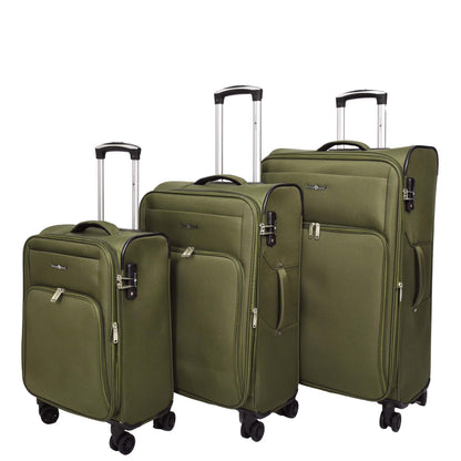 Lightweight Soft Suitcase 8 Wheel Expandable Luggage Pokeno Khaki full set-1