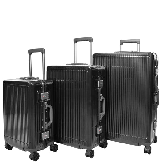 Four Wheel Suitcase Metal Frame Hard Shell Luggage Titan Black-full set