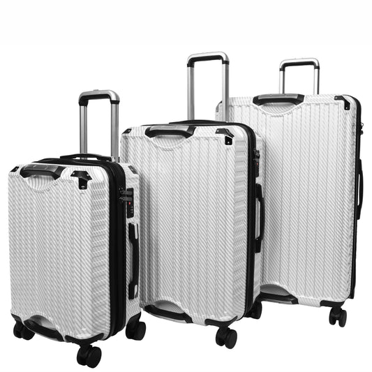 Four Wheel Suitcase Hard Shell Luggage Explorer White-FULL SET