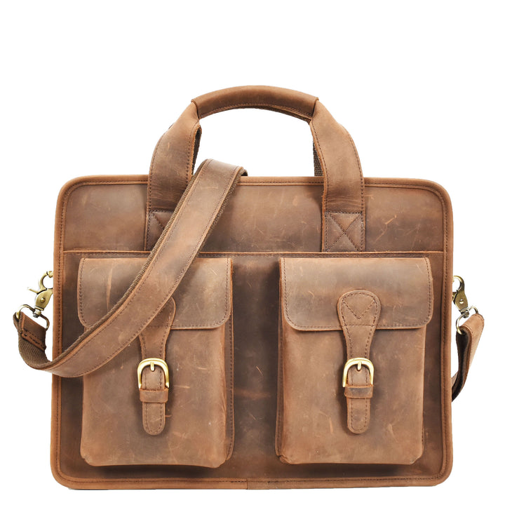 Men's Leather Briefcase Business Work Bag office Messenger Laptop Bag Thorne Tan