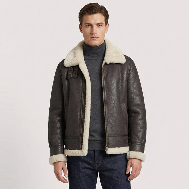 Men's Classic B3 Original Sheepskin Jacket Stone Vintage White