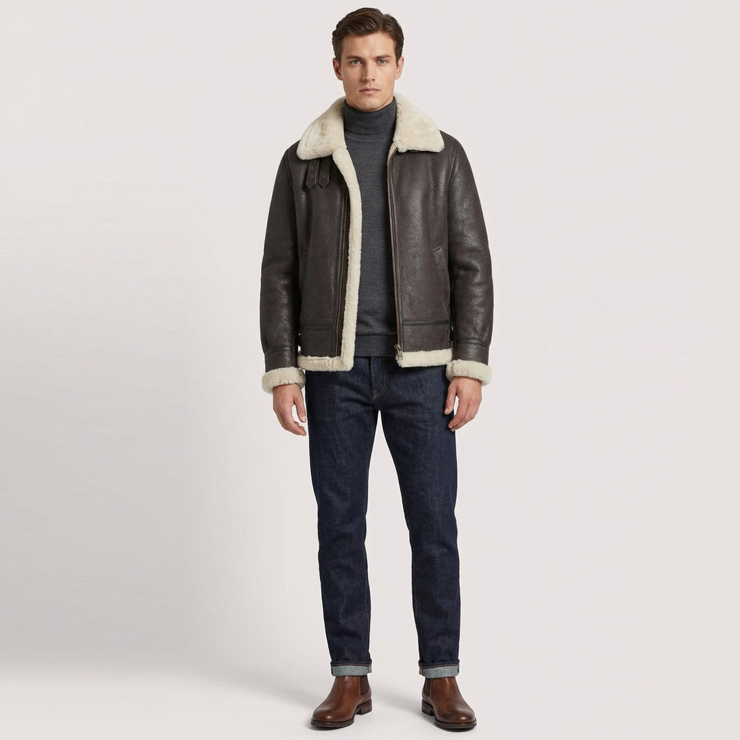 Men's Classic B3 Original Sheepskin Jacket Stone Vintage White