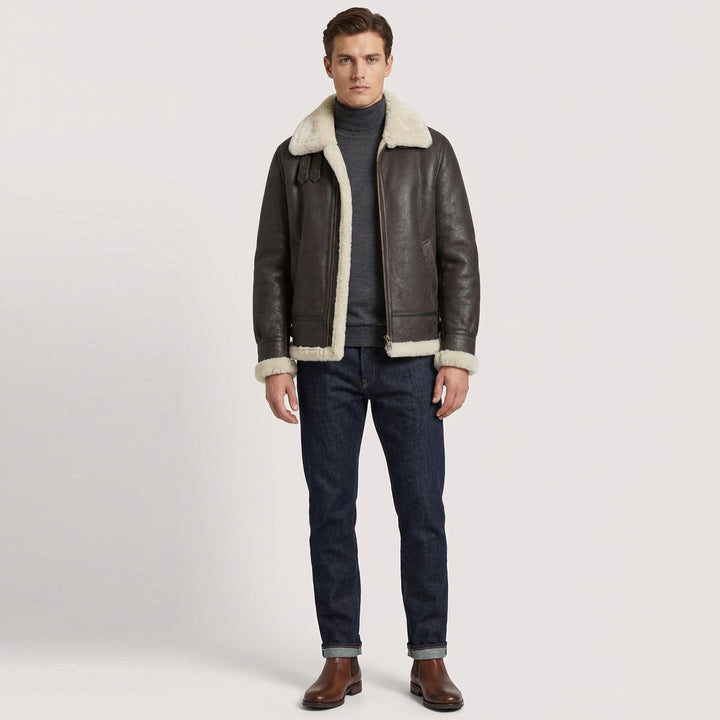 Men's Classic B3 Original Sheepskin Jacket Stone Vintage White