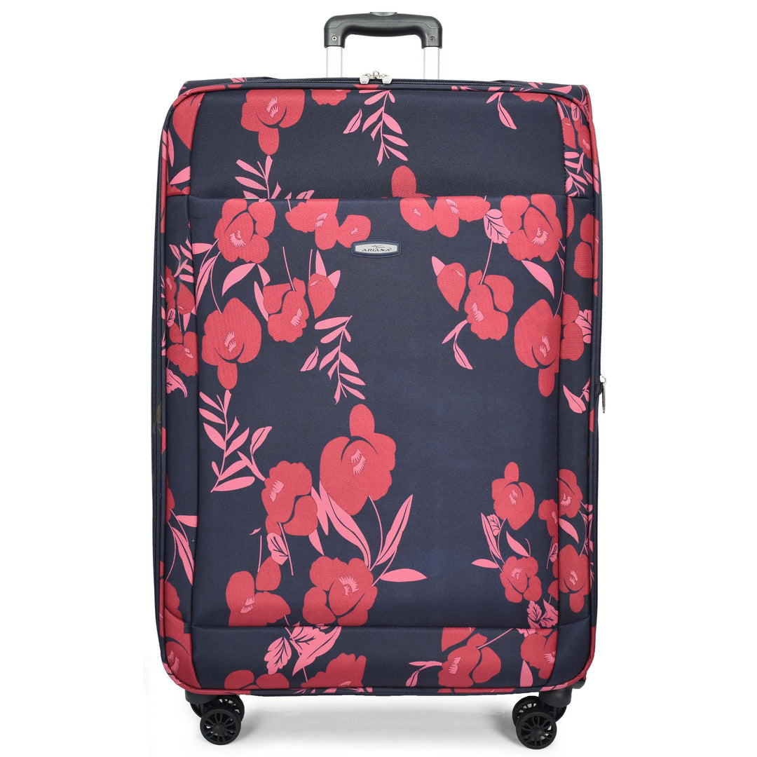 Four Wheel Suitcase Luggage Lightweight Flower Print Navy large-1