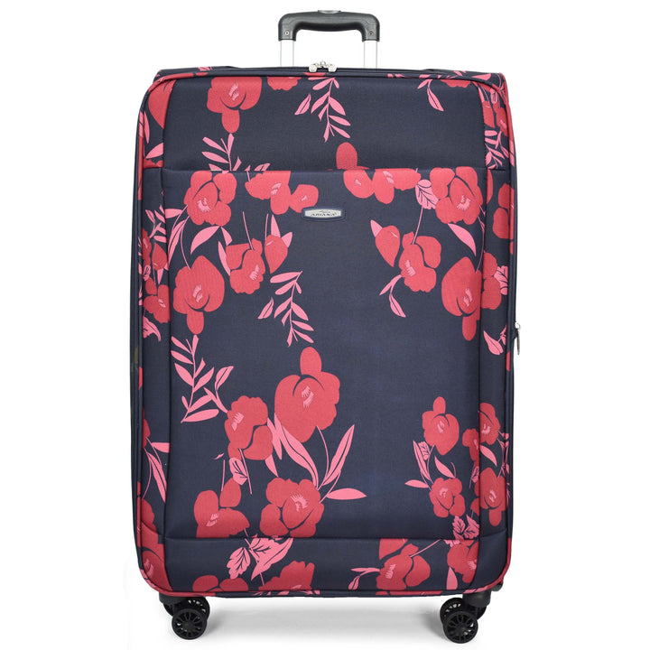 Four Wheel Suitcase Luggage Lightweight Flower Print Navy large-1