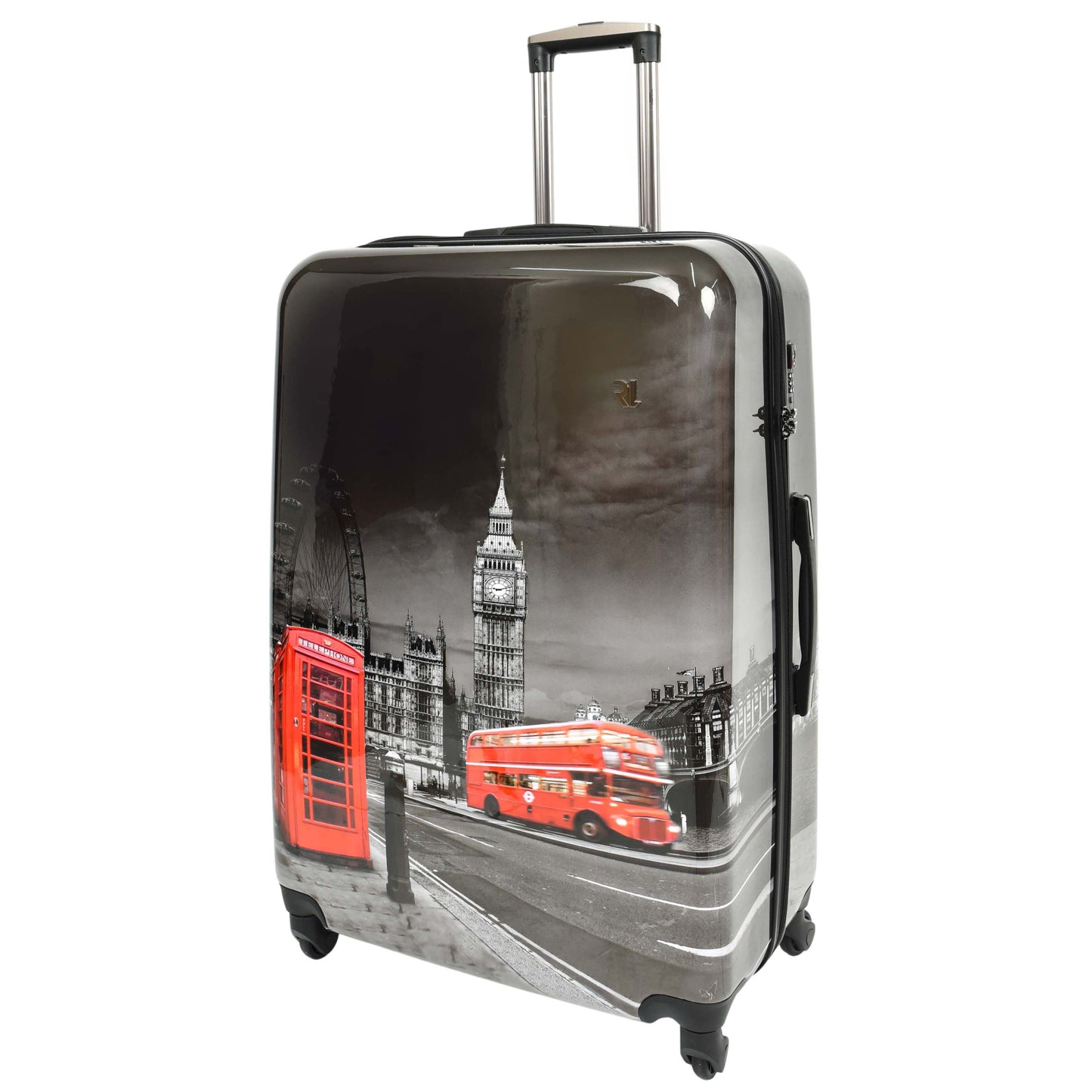 London Night Print Hard Shell Four Wheel Luggage Black Tucana 2