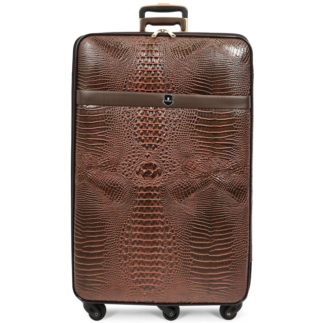 Luxury Four Wheeled Faux Leather Suitcase Elite Brown 4