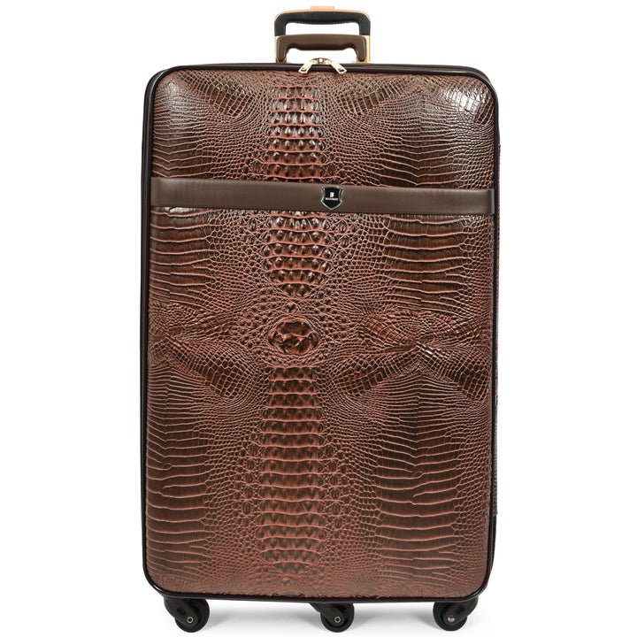 Luxury Four Wheeled Faux Leather Suitcase Elite Brown 4
