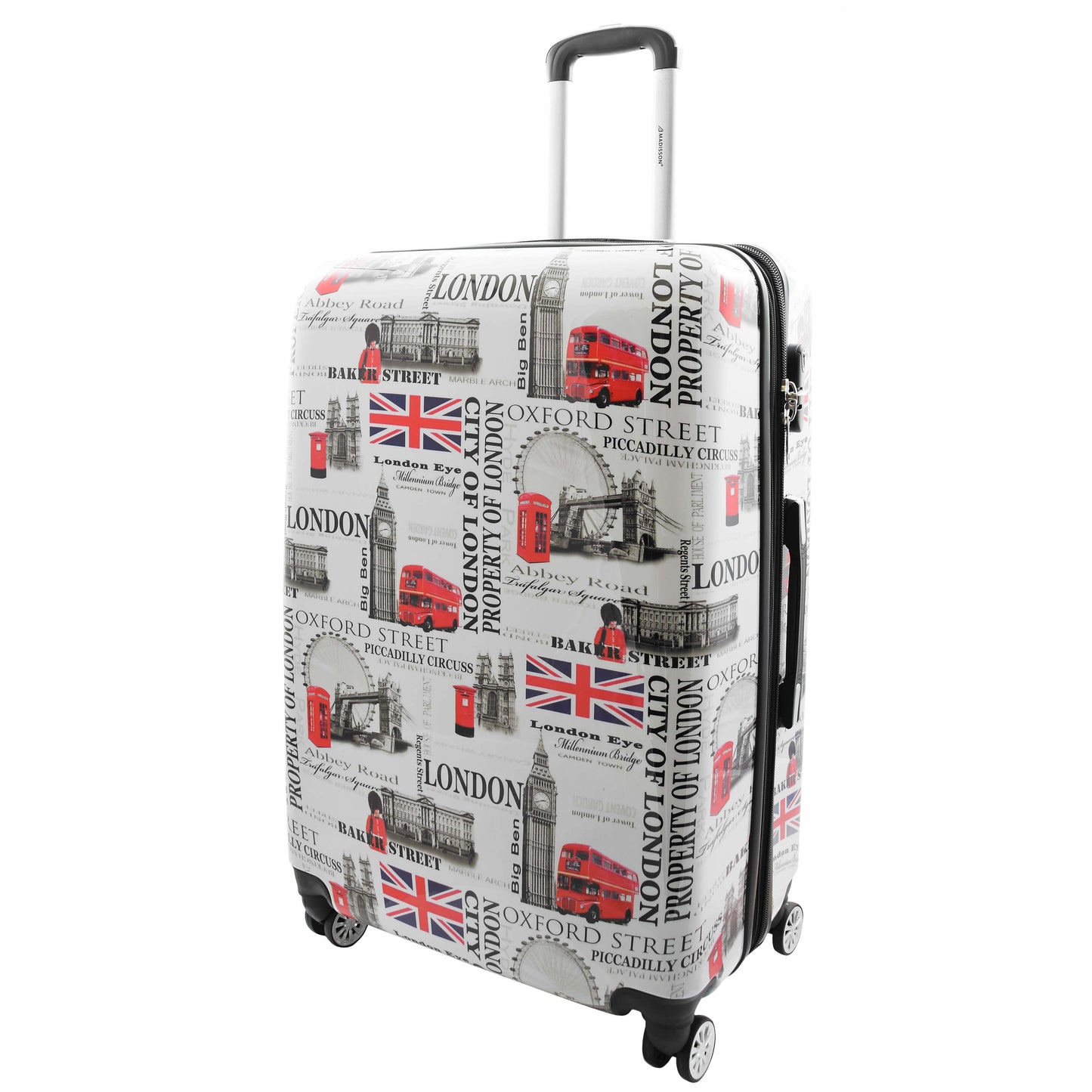 Four Wheels Hard Shell London City Print Suitcase Lockable Travel Luggage  2