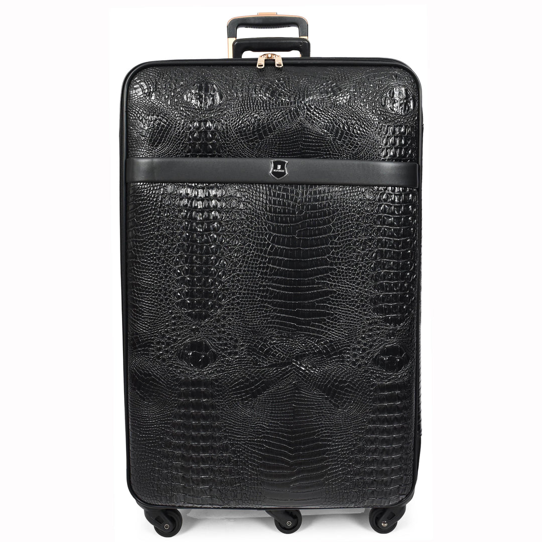 Luxury PU Leather Croc-Print Luggage Hybrid Shell Suitcases Lightweight Spinner & Stabilizer Wheels Black Elite 3