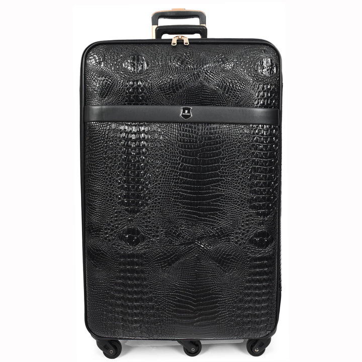 Luxury PU Leather Croc-Print Luggage Hybrid Shell Suitcases Lightweight Spinner & Stabilizer Wheels Black Elite 3