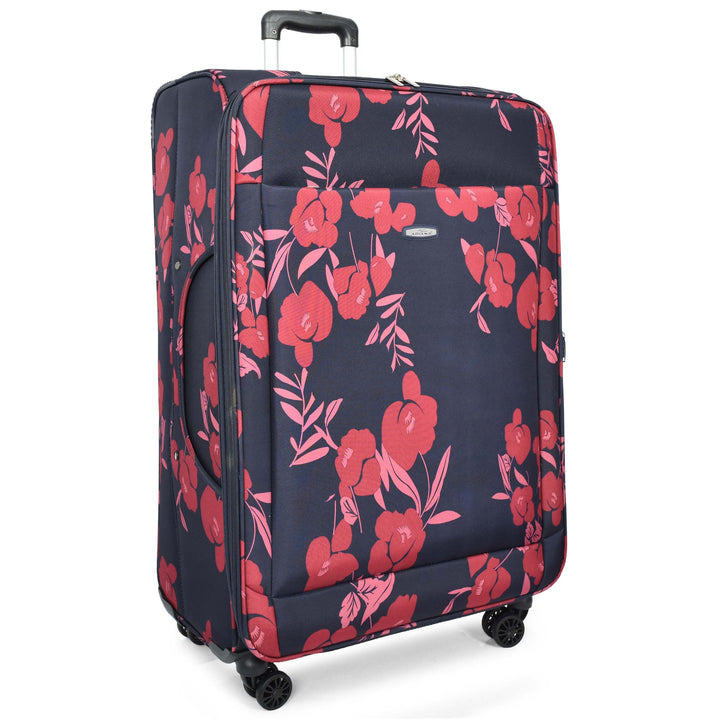 Four Wheel Suitcase Luggage Lightweight Flower Print Navy large-2