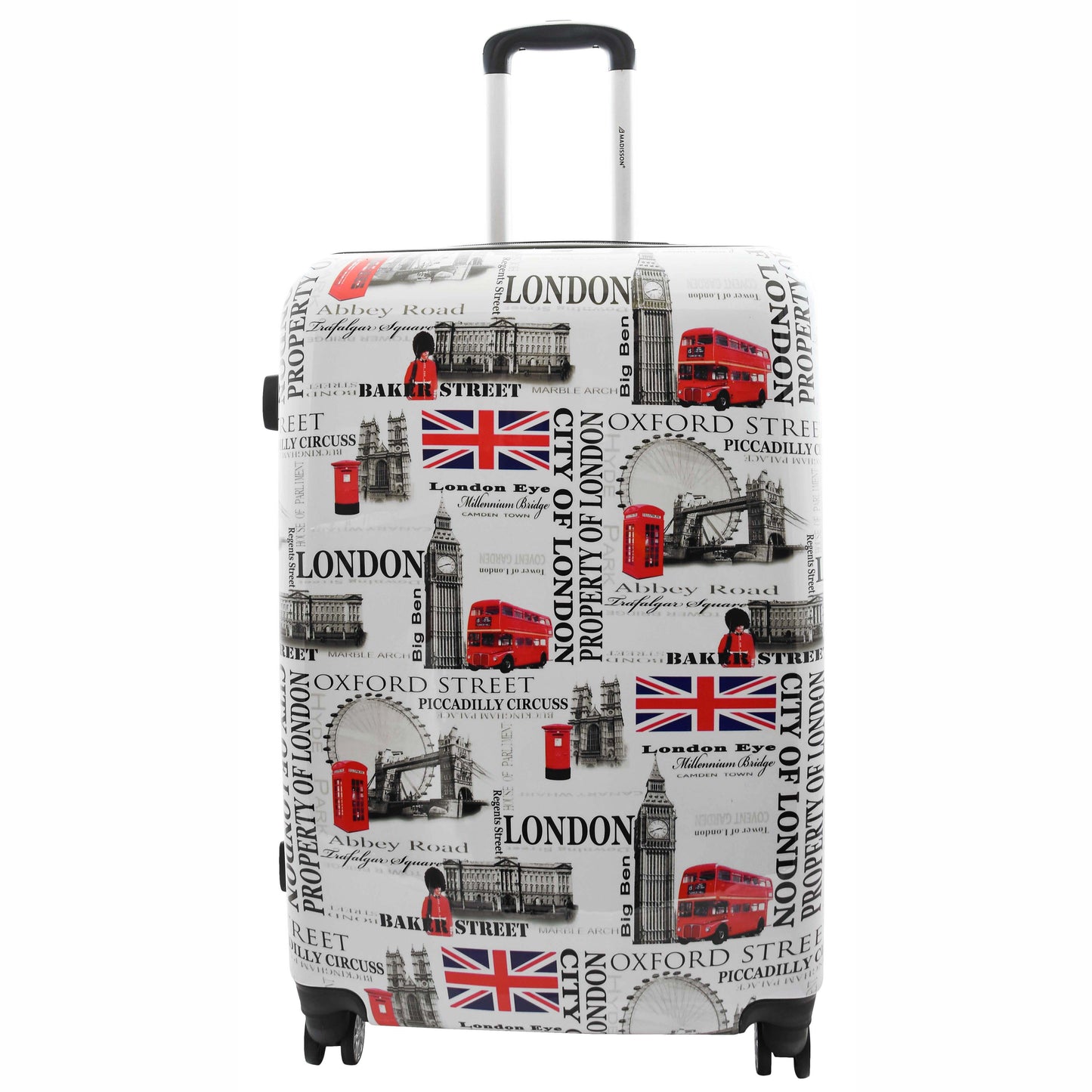 Four Wheels Hard Shell London City Print Suitcase Lockable Travel Luggage 3