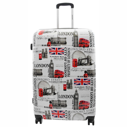 Four Wheels Hard Shell London City Print Suitcase Lockable Travel Luggage 3