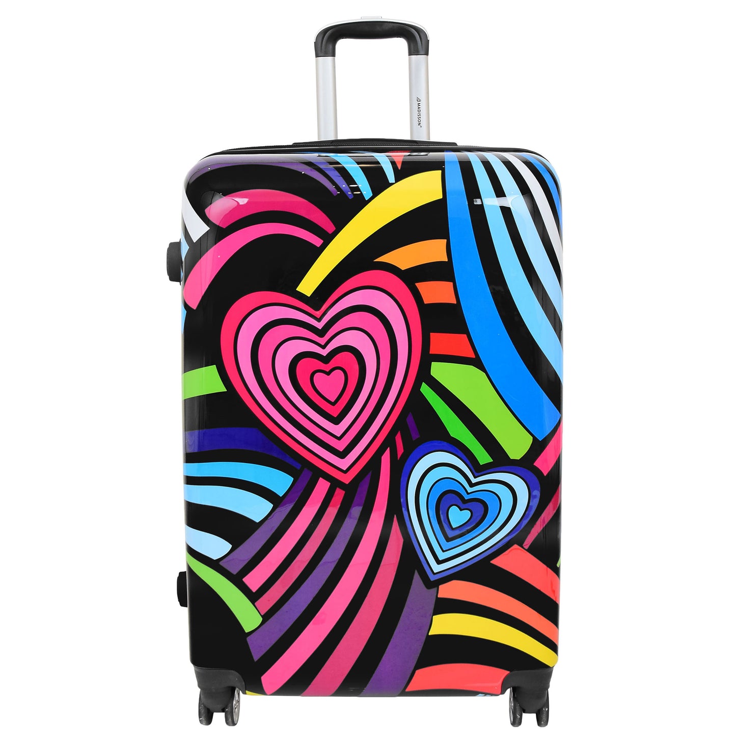 Four Wheels Multi Hearts Printed Suitcase Cosmos Black 4