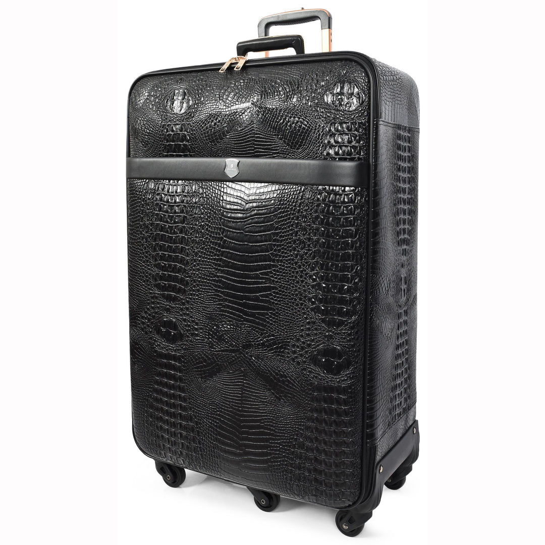 Luxury PU Leather Croc-Print Luggage Hybrid Shell Suitcases Lightweight Spinner & Stabilizer Wheels Black Elite 4