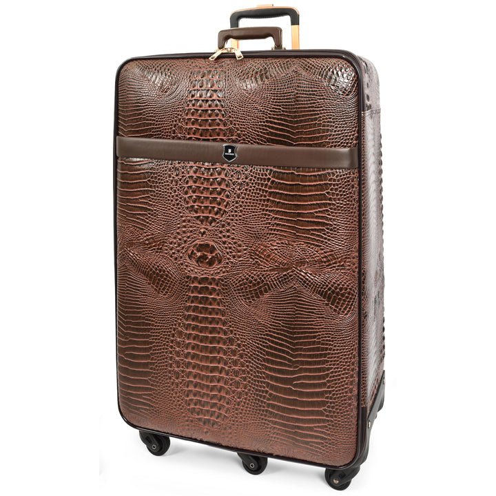 Luxury Four Wheeled Faux Leather Suitcase Elite Brown 5