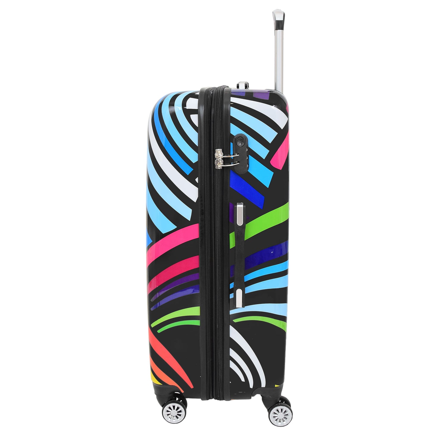 Four Wheels Multi Hearts Printed Suitcase Cosmos Black 5