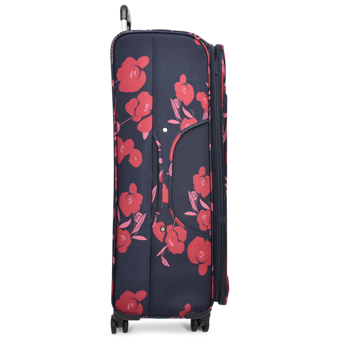 Four Wheel Suitcase Luggage Lightweight Flower Print Navy large-3