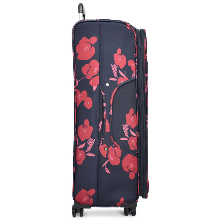 Four Wheel Suitcase Luggage Lightweight Flower Print Navy large-3