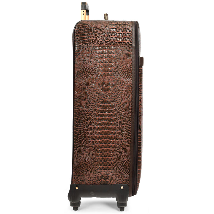Luxury Four Wheeled Faux Leather Suitcase Elite Brown 6