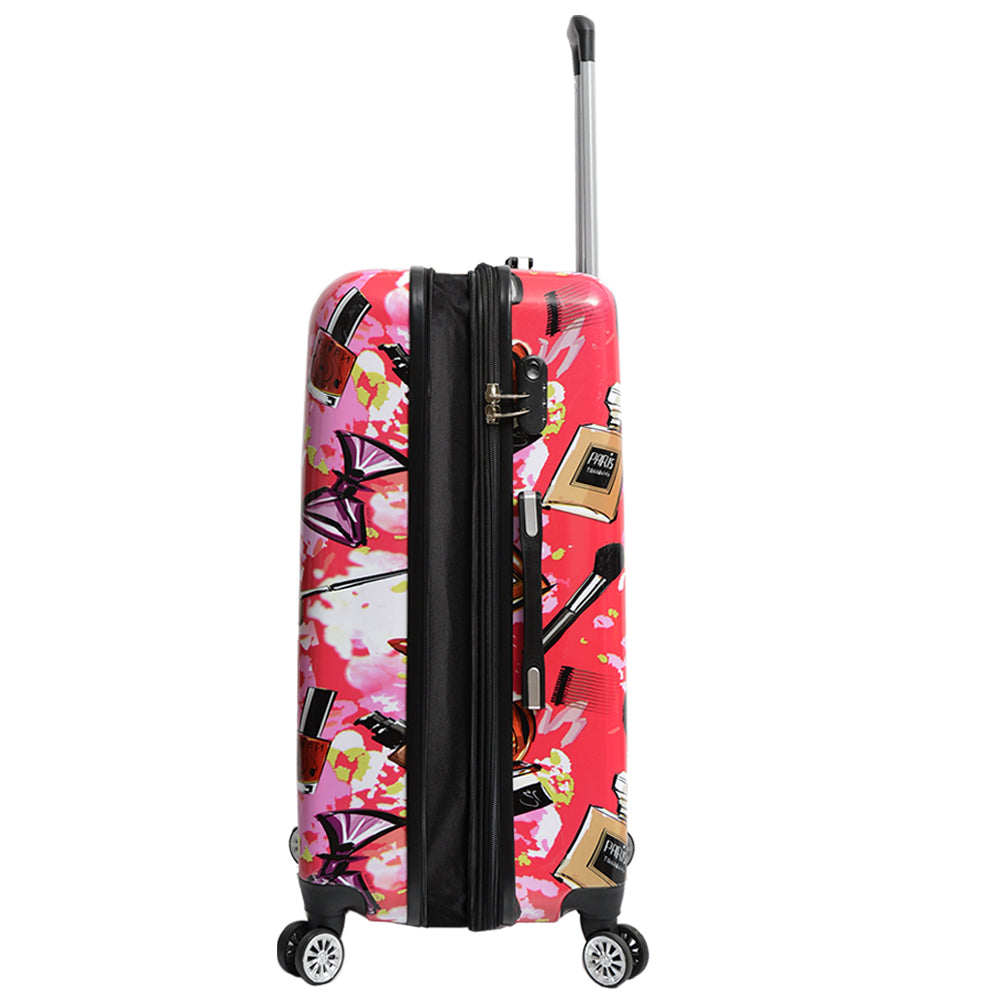 Hard Shell Suitcase Make-up Print Lightweight Expandable Luggage Fleek Pink 6