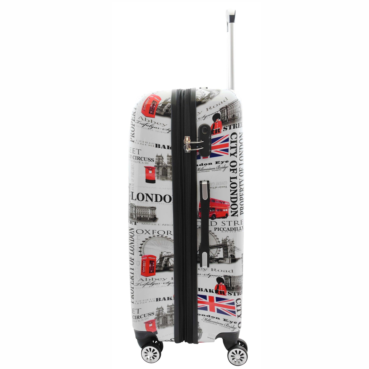 Four Wheels Hard Shell London City Print Suitcase Lockable Travel Luggage  4