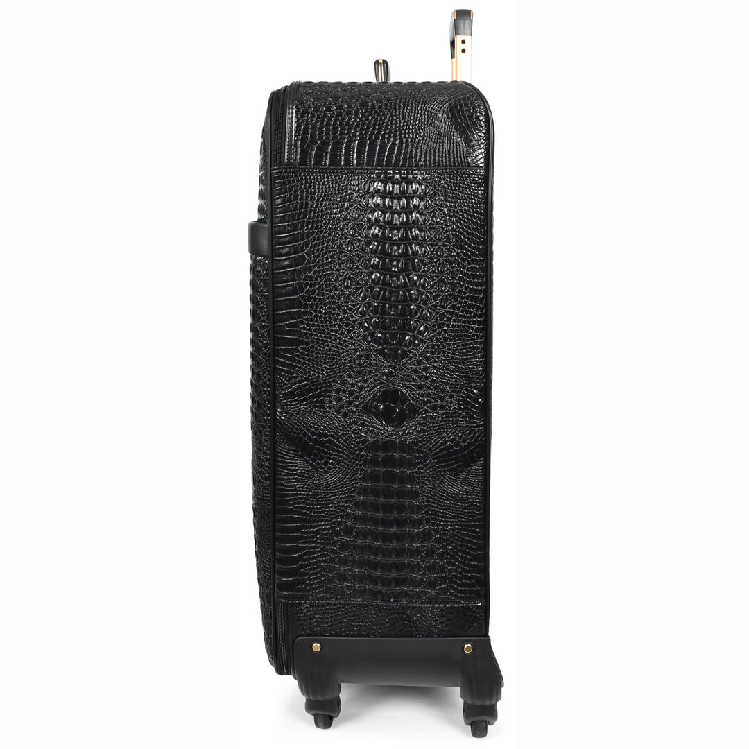Luxury PU Leather Croc-Print Luggage Hybrid Shell Suitcases Lightweight Spinner & Stabilizer Wheels Black Elite 5