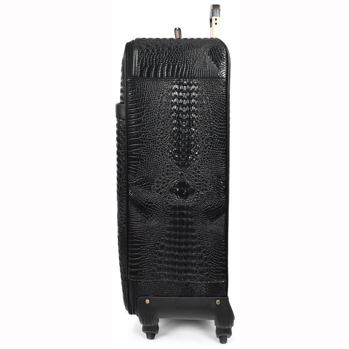 Luxury PU Leather Croc-Print Luggage Hybrid Shell Suitcases Lightweight Spinner & Stabilizer Wheels Black Elite 5